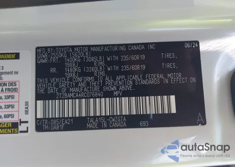 2024 Lexus Rx 350 Base/350 Premium/350 Premium Plus/350 Luxury/350 F Sport from USA, damaged, VIN 2T2BAMCA4RC076840